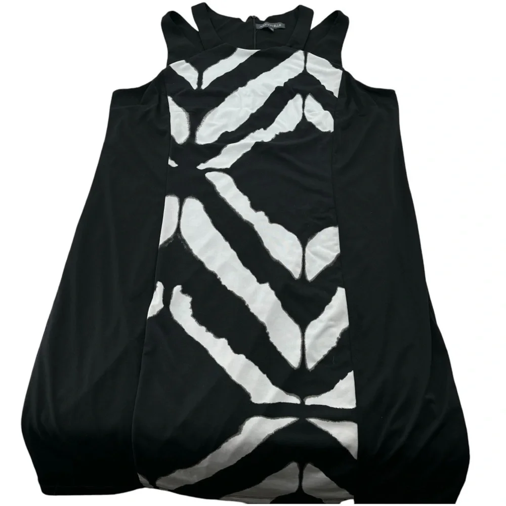 Addition Elle 1X Black Sleeveless Midi Dress with White Geometric Design - Picture 3 of 16